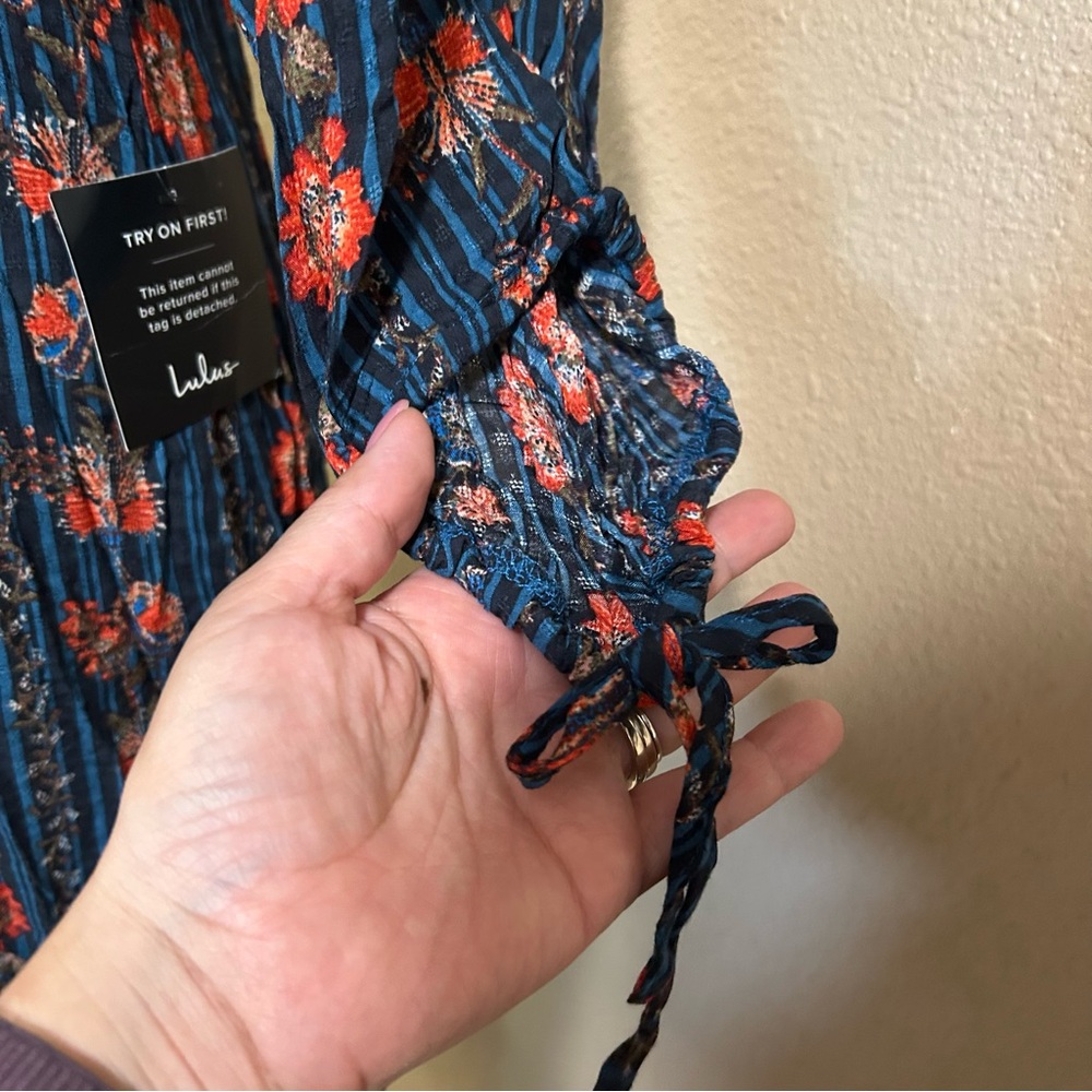 Lulu's Blue and Orange Bishop Sleeve Sundress - Picture 4 of 8